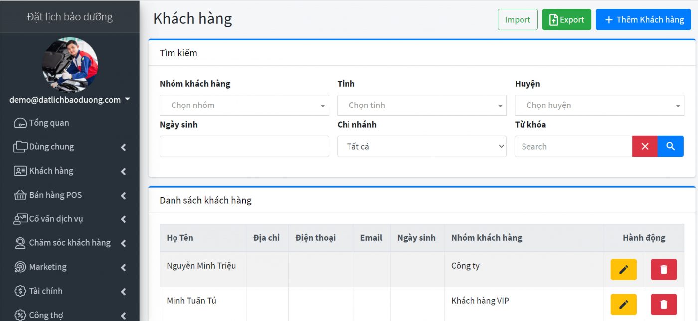 Phần mềm quản lý chuỗi chăm sóc xe